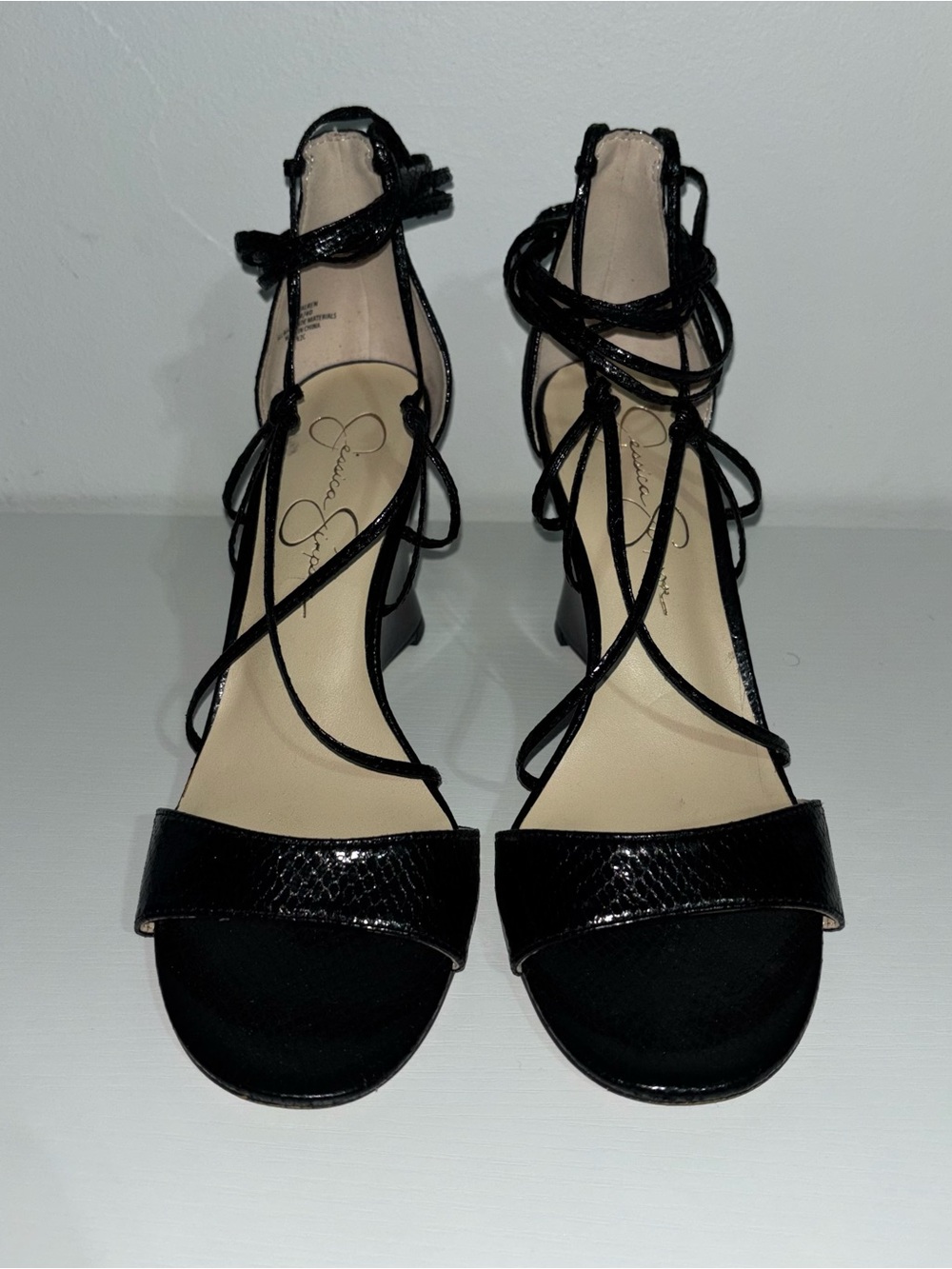 Jessica Simpson Black Lace-Up Wedge Sandals Size 9